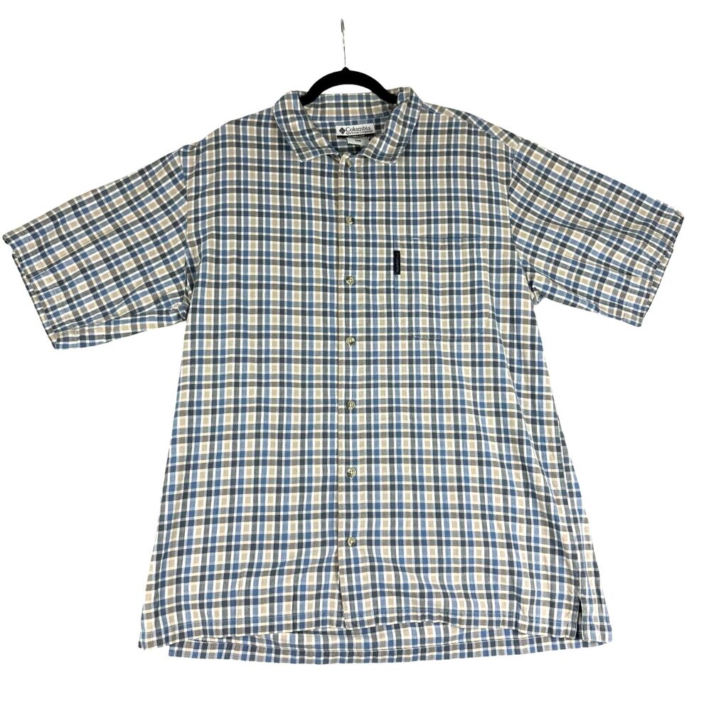 Columbia Shirt Mens Extra Large Short Sleeve Plaid Button Up Outdoor Fishing Top